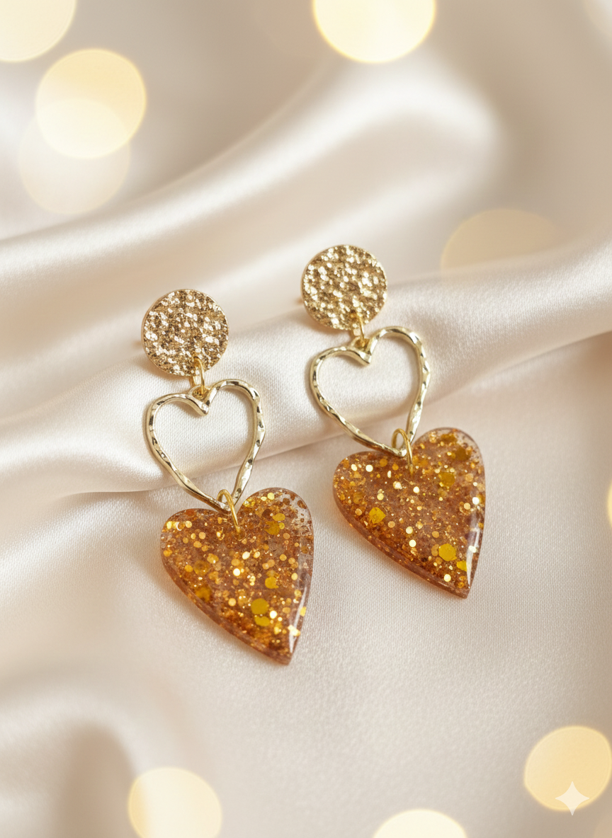 Coeur suspendu orange paillettė