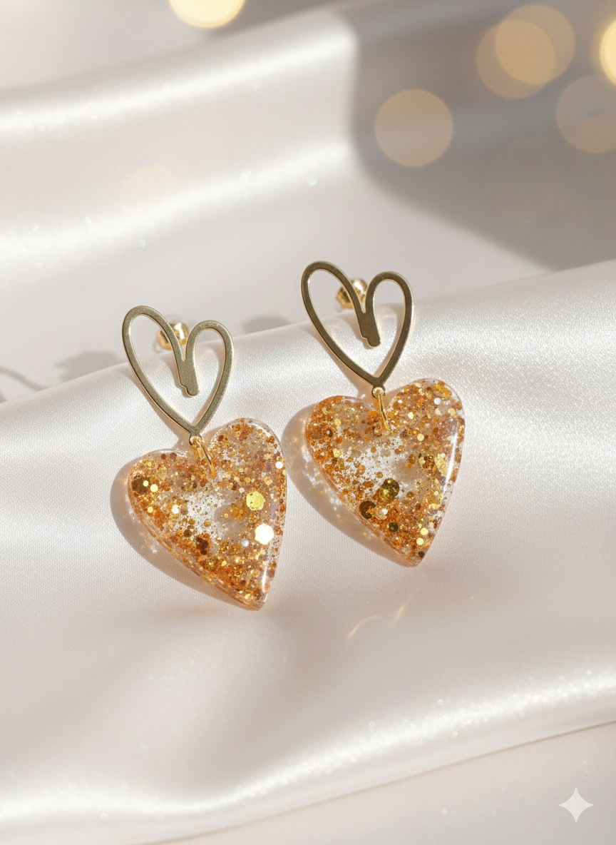 Coeur orange pailleté